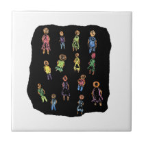 Crayon Colourful male and female figures random ag Tile