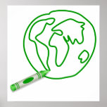Crayon Green Globe Posters
