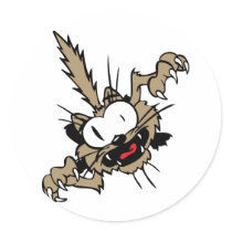 Crazy Attack Cat Round Sticker