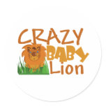 crazy baby lion round sticker