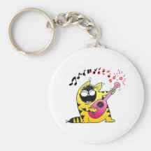 Crazy Cat Guitarist Keychain