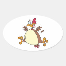crazy chicken hen cartoon oval stickers