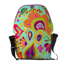 Crazy Daisy Turquoise/orange/green/pink msgr BAG Commuter Bag