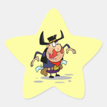 crazy gunslinger outlaw cowboy cartoon star sticker