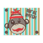 Crazy Hat Sock Monkey You're Invited  Postcard