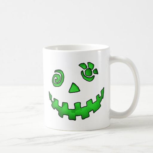 Crazy Jack O Lantern Pumpkin Face Green Mugs