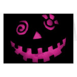 Crazy Jack O Lantern Pumpkin Face Pink Greeting Cards