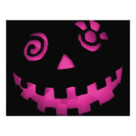 Crazy Jack O Lantern Pumpkin Face Pink Personalised Invites