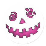 Crazy Jack O Lantern Pumpkin Face Pink Stickers