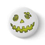 Crazy Jack O Lantern Pumpkin Face Yellow Pinback Button
