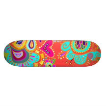 Crazy Paisley Doodle Orange/turquoise/yellow board Skate Board Decks