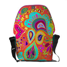 Crazy Paisley  Orange, Turquoise, Yellow Pink BAG Messenger Bag