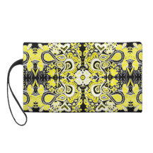 Crazy Paisley Yellow Black & White Wristlet Purses