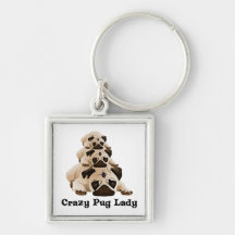 Crazy Pug Lady Keychain