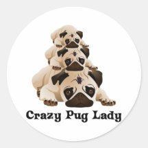 Crazy Pug Lady Round Stickers