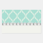 cream and aqua wavy damask rectangle stickers