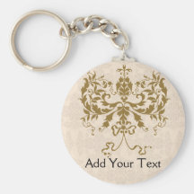 Cream and Gold Damask Keychains