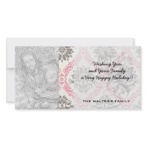 cream and grey tan damask bliss personalized photo card