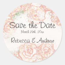 Cream and Pink Roses Save the Date Sticker