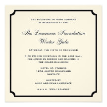 Cream black square frame corporate holiday formal personalized invite