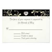 Cream & Black With Heart Wedding RSVP Card Personalised Invitation