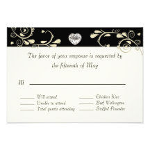 Cream & Black With Heart Wedding RSVP Card Personalized Invitations