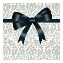 Cream Damask Black Party Invitations