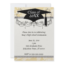 cream ecru floral elegant damask  graduation personalized invitation