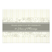 Cream Floral 10th Anniversary Party Invitation