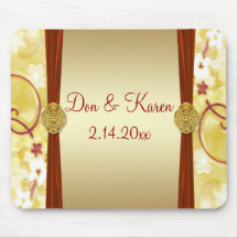 Cream Gold & Red Floral Mouse Pad