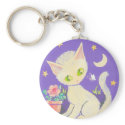 Cream Kitty Cat With Flower Pot, Moon & Stars keychains