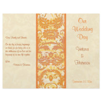 Cream, Orange, Gold Damask Wedding Program