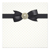 Cream Pearl Bow Black Tie Party Event Template Invitation