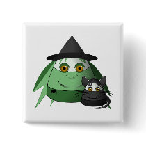 Creepy Candy Corn Witch And Cat Pinback Button