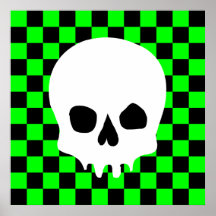 Creepy Skull & Chequerboard (Black & Green) Print
