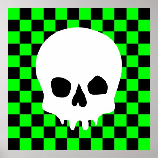 Creepy Skull & Chequerboard (Black & Green) Print