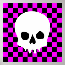 Creepy Skull & Chequerboard (Black & Hot Pink) Poster