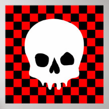 Creepy Skull & Chequerboard (Black & Red) Posters