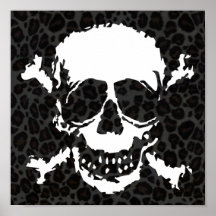 Creepy Skull & Crossbones Leopard Pattern Poster