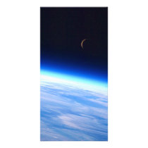 Crescent Moon Over A Bright Blue Glowing Earth Photo Card Template