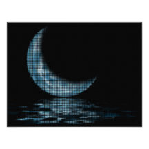 Cresent Moon Lake Dots Blue Invitations