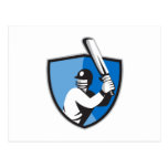 cricket player batsman bat shield retro post card