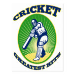 cricket player batsman bat shield retro postcards