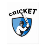cricket player batsman bat shield retro postcards
