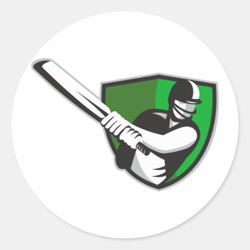 cricket player batsman bat shield retro sticker