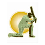 cricket player batsman batting retro post card