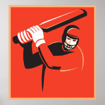 cricket player batsman batting retro poster