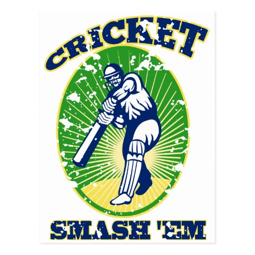 cricket player batsman batting retro style postcard