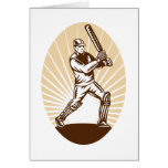 cricket sports player batsman batting woodcut cards