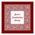 Crimson & white Greek Key Pattern Party Invitation